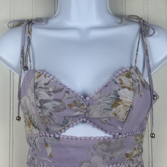 Saints & Secrets Purple Floral Mini Dress In Women's‎ Size Medium Cutout & Ties - Picture 2 of 12